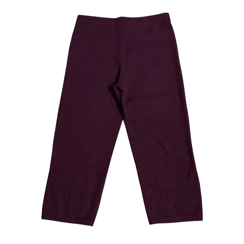 Naadam L 100% Cashmere Straight Leg Crop Pants Sweater Knit Wine Burgundy FLAW